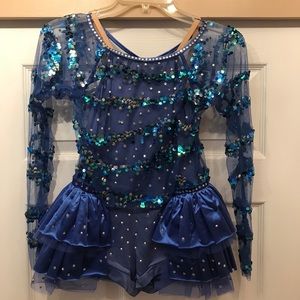 blue rhinestoned/sequined children’s dance costume